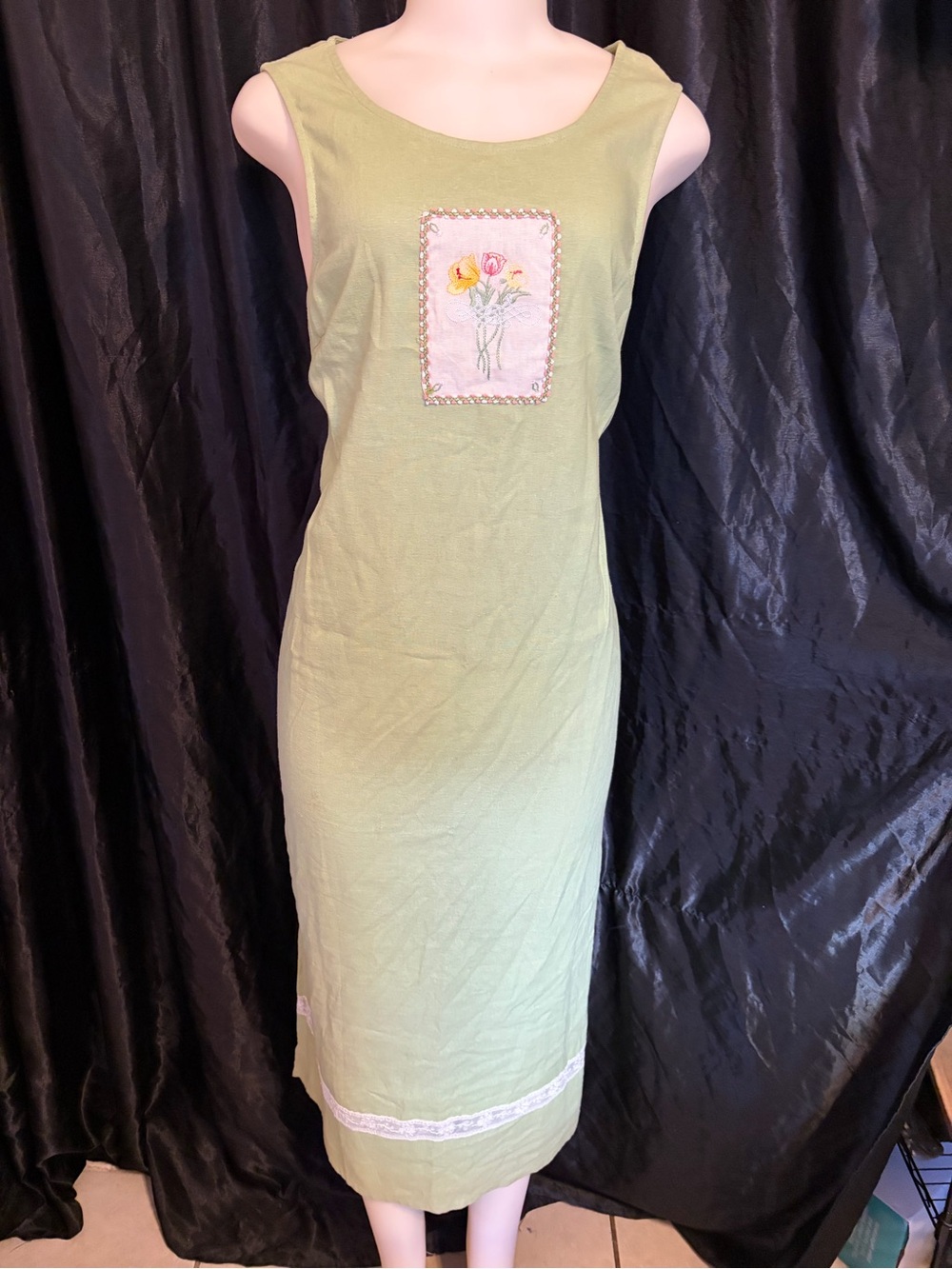 Sleeveless Sage Green Embroidered Maxi Dress